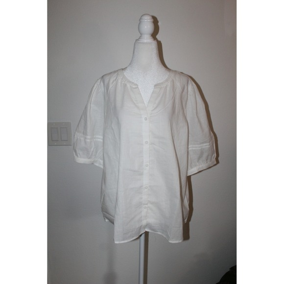 Two Color Grid Pattern beachlunchlounge | Tops | Beachlunchlounge White Cotton Dobby Grid Puff ...